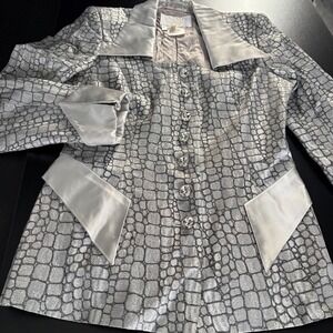 Escada Couture gray sparkle jacket blazer crocodile print silk 80% crystal sz34
